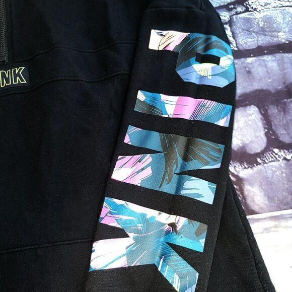 PINK Victoria Secrets black Hawaiian floral long sleeve sweatshirt top - Picture 3 of 4